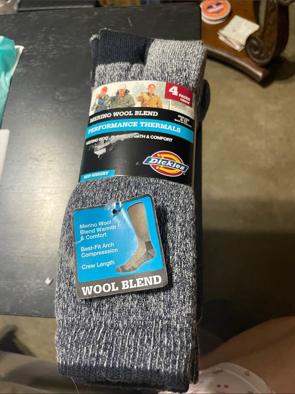 Dickies Men's Merino Wool Blend Thermal Crew Socks - Black & Gray